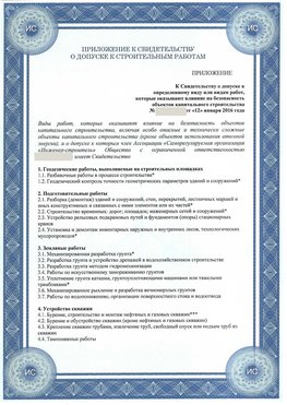 Приложение к свидетельству о допуске к строительным работам Менделеевск СРО в строительстве